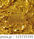 Luxury celebration background: Gold glitter and elegant curled ribbon macro Luxury celebration background: Gold glitter and elegant curled ribbon macro 133735395