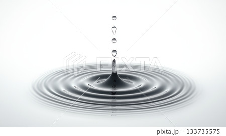 Water Drop Splash with Ripples on White Background 133735575