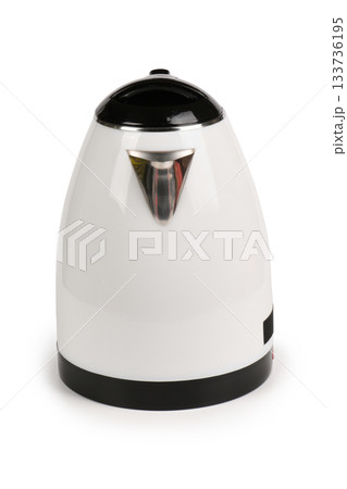 White and Black Electric Kettle with Power Cord Isolated on White, clipping paths included. White and Black Electric Kettle with Power Cord Isolated on White, clipping paths included. 133736195