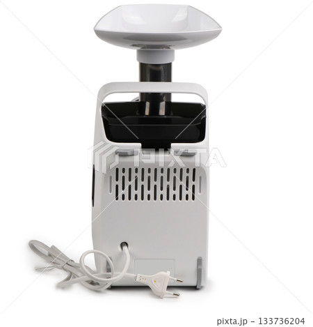 Modern Electric Meat Grinder with White and Black Casing Isolated on White,  clipping paths included. 133736204