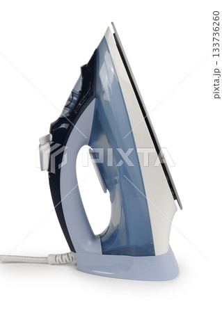 Modern Electric Steam Iron Isolated on White Background for Laundry and Household Chores Modern Electric Steam Iron Isolated on White Background for Laundry and Household Chores 133736260