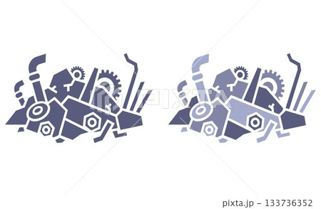 Iron scrap metal in a pile black icon. Iron scrap metal in a pile black icon. 133736352