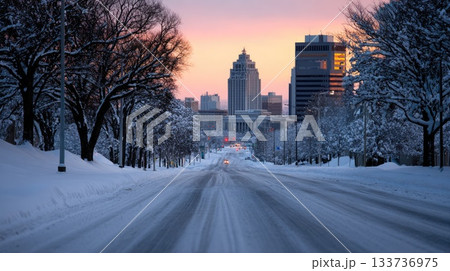Winter City Street at Sunrise Winter City Street at Sunrise 133736975