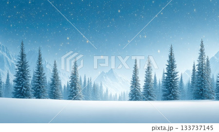 Snowy Forest With Mountain Peaks Snowy Forest With Mountain Peaks 133737145