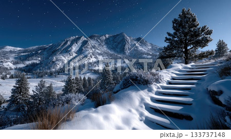 Snowy Mountain Steps at Night Snowy Mountain Steps at Night 133737148