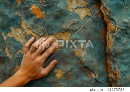 human hand resting against cracked textured...のイラスト素材 [133737224] - PIXTA