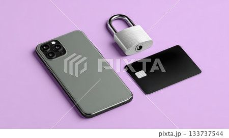 Mobile Phone, Credit Card and Padlock Representing Secure Digital Transactions 133737544