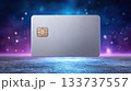Modern Silver Credit Card with Security Chip on Futuristic Background 133737557