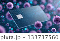 Contaminated Credit Card Surrounded by Virus Particles Representing Hygiene Risks 133737560