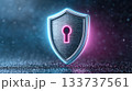 Digital Cybersecurity Shield with Glowing Keyhole Symbol on Futuristic Background 133737561