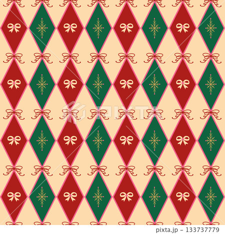 Christmas rhombus argyle seamless pattern. Vector winter circus repeat background, checkered red and green wallpaper 133737779