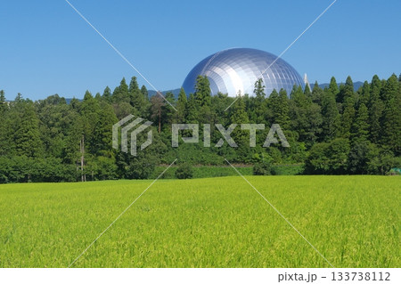 田園地帯から見る福井県立恐竜博物館の恐竜ホール 133738112