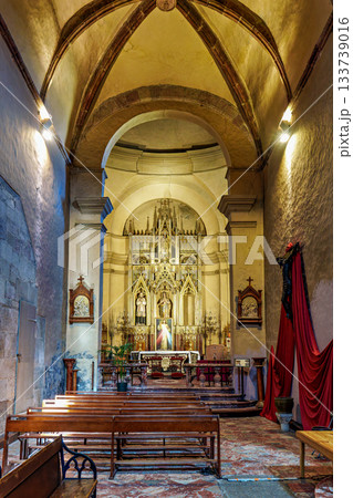 Interior of historic Saint Pierre church in Prades in Languedoc- Interior of historic Saint Pierre church in Prades in Languedoc- 133739016