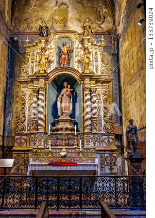 Interior of historic Saint Pierre church in Prades in Languedoc- 133739024