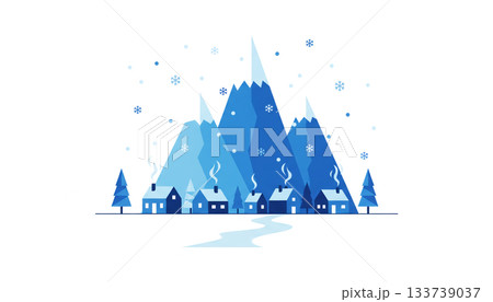 Christmas card with little houses covered in snow 133739037