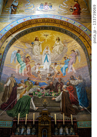 Lourdes, France - Sep 28, 2025: Interior of the Basilica in the Sanctuary of Lourdes, France. 133739069