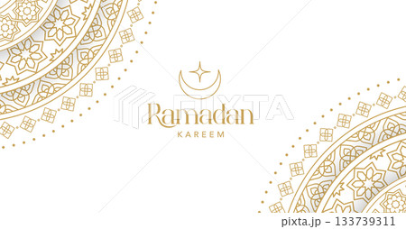 Elegant Ramadan Kareem background with arabesque geometric mandala pattern. Modern Islamic greeting Elegant Ramadan Kareem background with arabesque geometric mandala pattern. Modern Islamic greeting 133739311