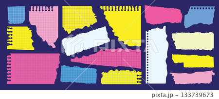 Colorful torn paper notes and ripped notebook sheets in various shapes 133739673
