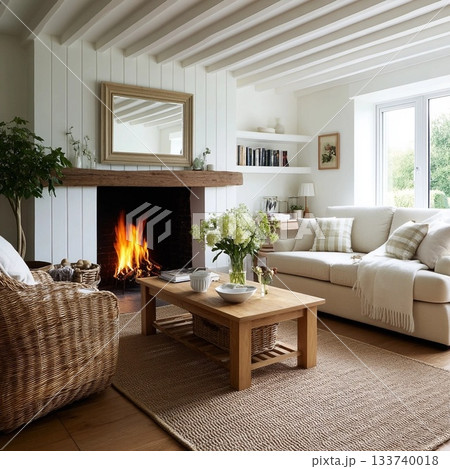 Cozy Living Room with Fireplace / 暖炉のある居心地の良いリビングル 133740018