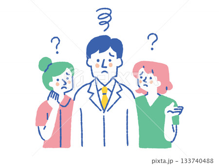 頭を悩ませる医師と看護師_色 133740488
