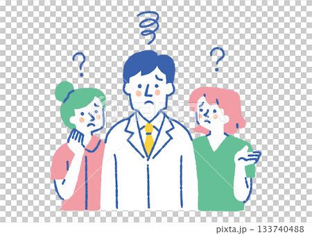 頭を悩ませる医師と看護師_色 133740488