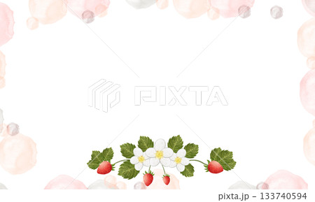 水彩風ピンク色の水玉のいちごフレーム(文字なし) 133740594