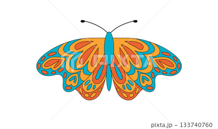 Groovy y2k butterfly with funky orange and blue colors. Cute groovy element in retro style, nature symbol for graphic and colorful fun concepts, perfect for trendy boho or playful pattern use. Groovy y2k butterfly with funky orange and blue colors. Cute groovy element in retro style, nature symbol for graphic and colorful fun concepts, perfect for trendy boho or playful pattern use. 133740760