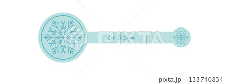 Winter snowflake outline badge with blue ornament. Round label and circle icon, decorative seal and christmas package for box. Seasonal product as holiday badge snow flake emblem in blue style. 133740834
