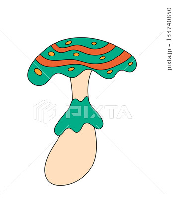 Groovy psychedelic mushroom with cartoon sticker style and funky colorful look. This retro magic nature element captures trippy y2k feeling as a unique groovy element for creative design use. Groovy psychedelic mushroom with cartoon sticker style and funky colorful look. This retro magic nature element captures trippy y2k feeling as a unique groovy element for creative design use. 133740850