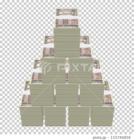 Economic illustration material - pile of new banknotes, realistic 10,000 yen bills, 100 million yen bills, pile (1_3) 133740856