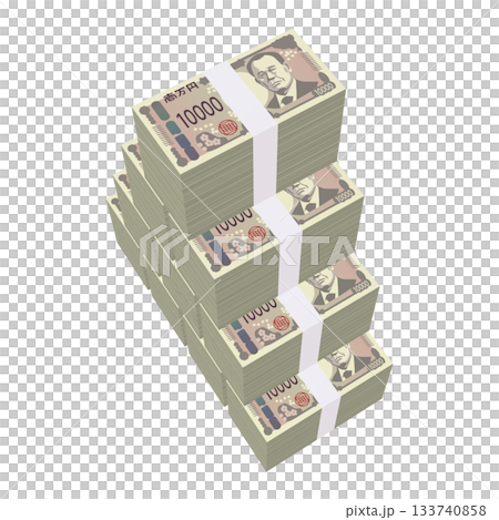 Economic illustration material - pile of new banknotes, realistic 10,000 yen bills, 100 million yen bills, pile (1_5) Economic illustration material - pile of new banknotes, realistic 10,000 yen bills, 100 million yen bills, pile (1_5) 133740858