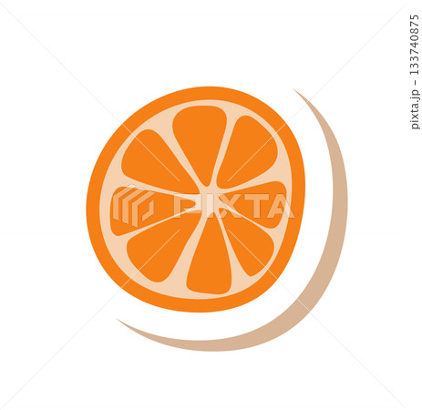 Handmade eco orange ornament with round patch and flat green decoration. Holiday gift box in kraft style, fruit decor for festive and graphic element concept. 133740875