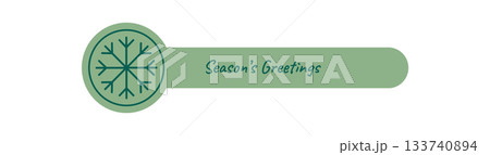 Flat green holiday sticker label with snowflake outline. Christmas badge for box seal and winter decoration. Festive element suits holiday packaging or seasonal gift. 133740894