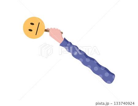 Flat hand hold feedback icon with simple style. Circle face element represents customer opinion and satisfaction. Ideal for survey visuals, client reviews, or business feedback designs. Flat hand hold feedback icon with simple style. Circle face element represents customer opinion and satisfaction. Ideal for survey visuals, client reviews, or business feedback designs. 133740924