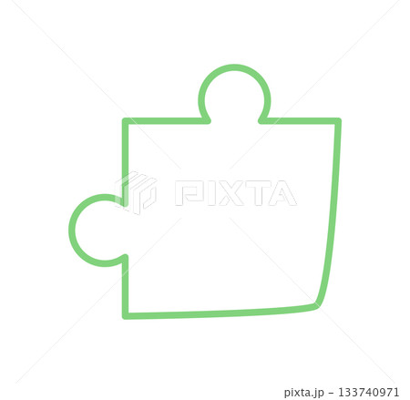 Flat outline of green jigsaw puzzle piece in silhouette style. Clean and simple graphic concept of boardgame play and leisure. Great for table game themes toy designs. Flat outline of green jigsaw puzzle piece in silhouette style. Clean and simple graphic concept of boardgame play and leisure. Great for table game themes toy designs. 133740971