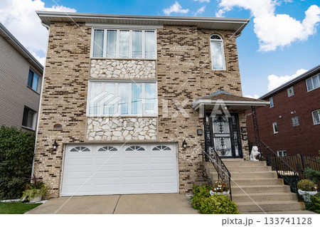 Architecture concept. Home in suburb. Residential house. Suburban home in neighborhood. Private residential architecture dwelling. Suburban house architecture. Cozy suburban house. Private life 133741128