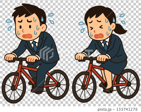 自転車に乗るスーツ姿の男女「AI生成画像」 133741278