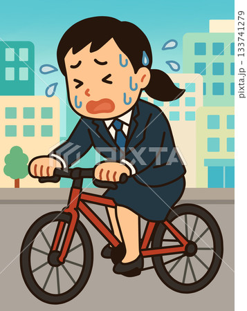 自転車に乗るスーツ姿の男女「AI生成画像」 133741279