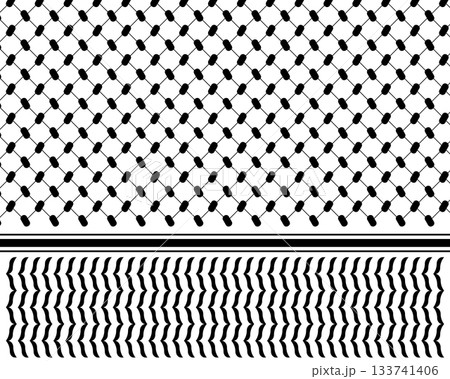 Classic keffiyeh or shemagh pattern. Traditional Palestinian headscarf or neckerchief print. Abstract geometric fabric texture in oriental style. Arabic cloth background. Vector graphic illustration 133741406