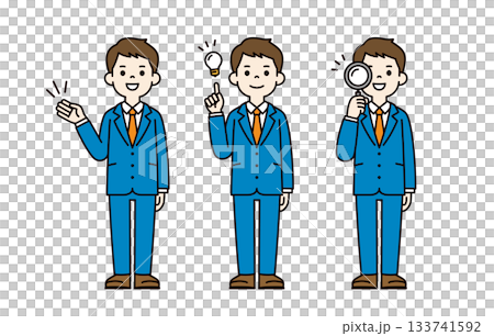 Guiding, inspiration, investigation, full body vector illustration material set of a young man in a suit_Color 133741592