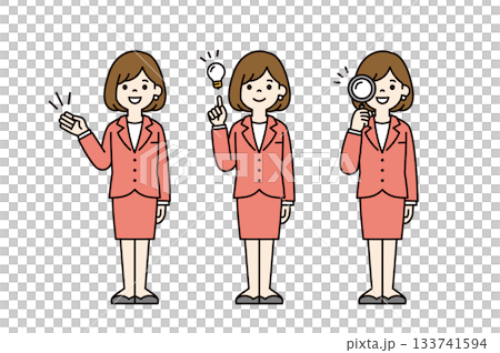 Guiding, inspiration, investigation, full-body vector illustration material set of a young woman wearing a suit_Color 133741594