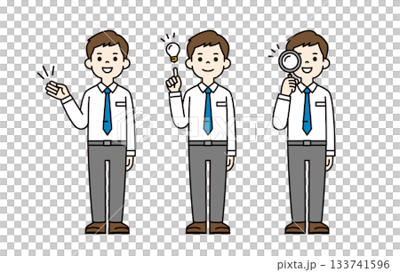 Introduce, notice, search, full-body vector illustration set of a young man wearing a dress shirt_Color 133741596