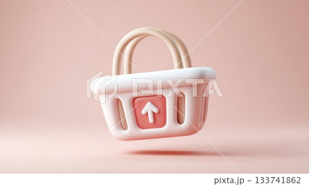 3D illustration of a shopping basket with an upward arrow button, floating against a soft pink background, symbolizing online shopping and e-commerce convenience 3D illustration of a shopping basket with an upward arrow button, floating against a soft pink background, symbolizing online shopping and e-commerce convenience 133741862