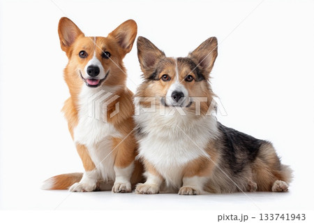 毛質の異なる2匹のコーギーの比較ポートレート(ロングとショート) 毛質の異なる2匹のコーギーの比較ポートレート(ロングとショート) 133741943
