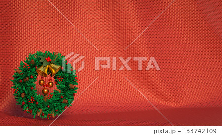 Festive Christmas Wreath Holiday Decoration Background 3d rendering. Festive Christmas Wreath Holiday Decoration Background 3d rendering. 133742109