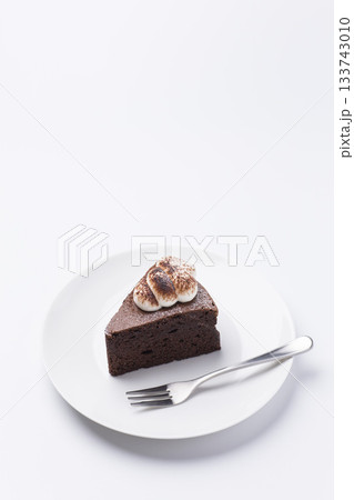 皿に盛られたケーキ ガトーショコラ 白背景 皿に盛られたケーキ ガトーショコラ 白背景 133743010