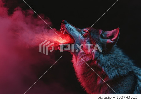 A wolf is blowing smoke out of its mouth A wolf is blowing smoke out of its mouth 133743313