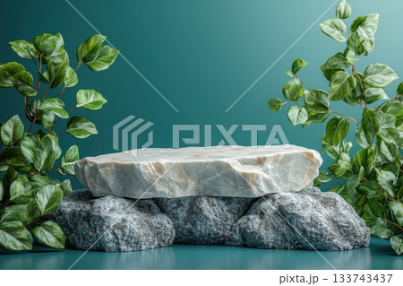 Elegant Display of Natural Stone in Serene Green Setting Elegant Display of Natural Stone in Serene Green Setting 133743437