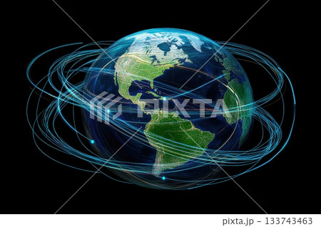 Digital World Globe with Floating Search Queries Representation 133743463