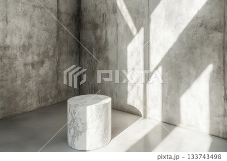 Abstract Marble Pedestal in Soft Lit Room with Textured Walls 133743498
